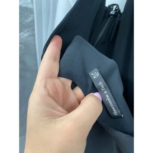 Abercrombie & Fitch black satin low back draped midi dress - Picture 5 of 8